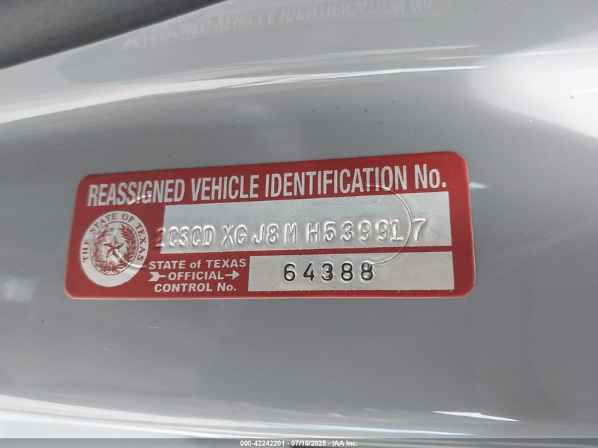 2021 Dodge Charger Scat Pack Rwd VIN: 2C3CDXGJ8MH539917 Lot: 42242201