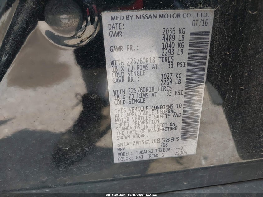 2016 NISSAN ROGUE SL - 5N1AT2MT5GC885893