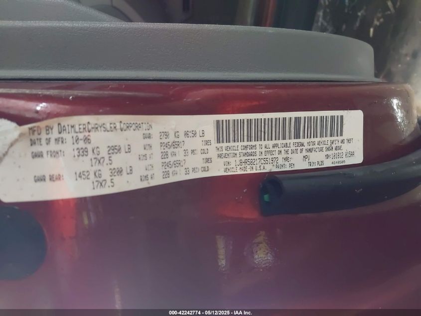 2007 Jeep Grand Cherokee Limited VIN: 1J8HR58277C615092 Lot: 42242774