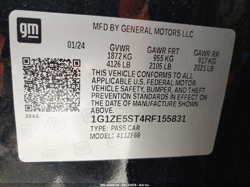 2024 CHEVROLET MALIBU VIN: 1G1ZE5ST4RF155831