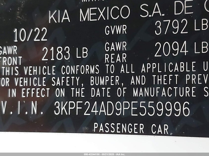 VIN 3KPF24AD9PE559996 2023 KIA FORTE LXS