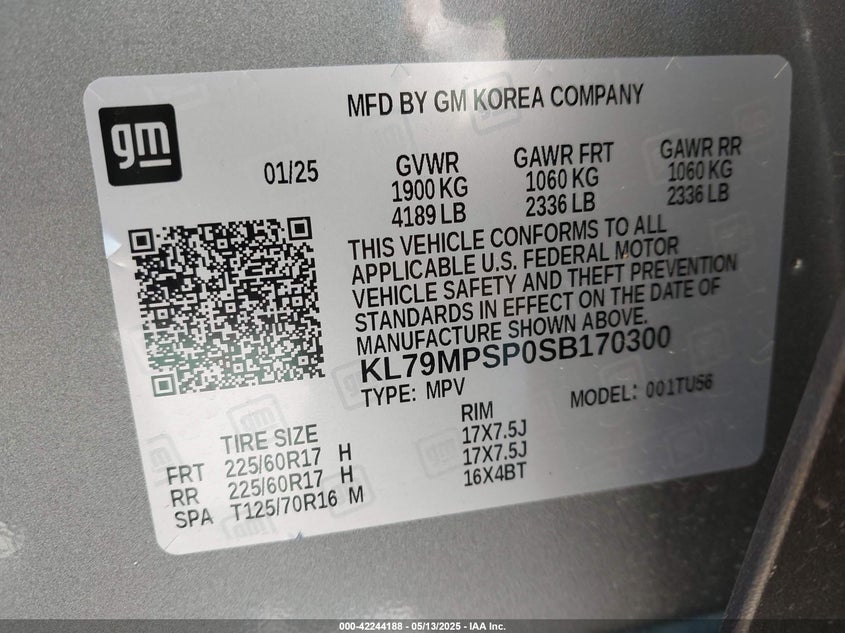 VIN KL79MPSP0SB170300 2025 CHEVROLET TRAILBLAZER FWD LT