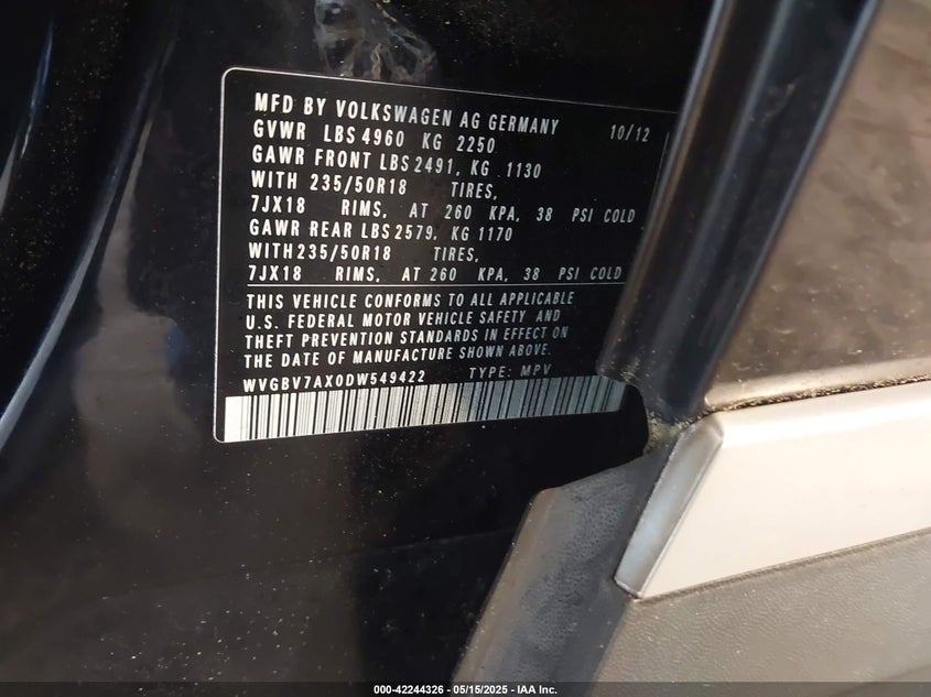 2013 VOLKSWAGEN TIGUAN SE - WVGBV7AX0DW549422