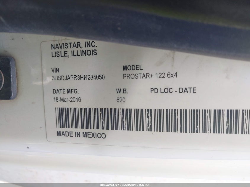 2017 International Prostar+ VIN: 3HSDJAPR3HN284050 Lot: 42244727