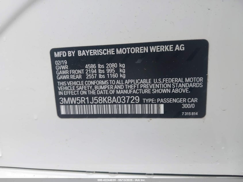 2019 BMW 330I - 3MW5R1J58K8A03729