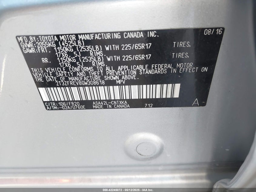 2016 TOYOTA RAV4 LE - 2T3ZFREV8GW308618