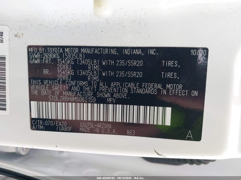 2021 TOYOTA HIGHLANDER XSE - 5TDLZRBH8MS062159