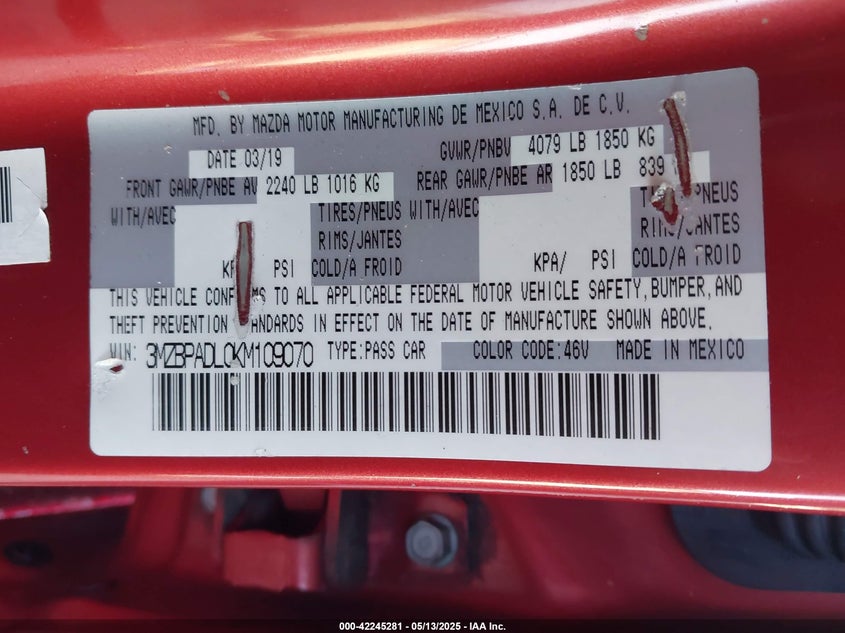 2019 MAZDA MAZDA3 PREFERRED PACKAGE - 3MZBPADL0KM109070