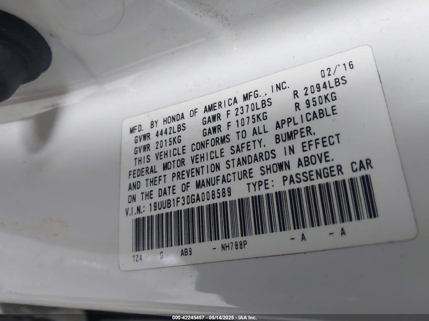 2016 ACURA TLX - 19UUB1F30GA008589