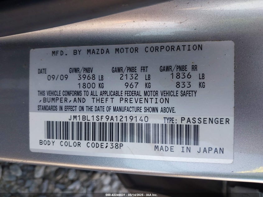 2010 MAZDA MAZDA3 VIN: JM1BL1SF9A1219140
