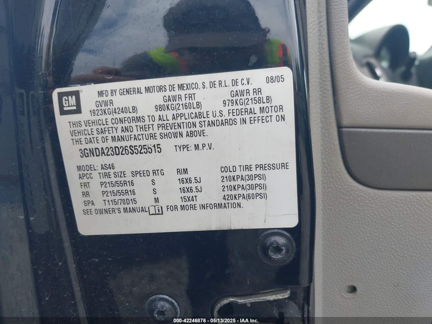 2006 CHEVROLET HHR VIN: 3GNDA23D26S525515