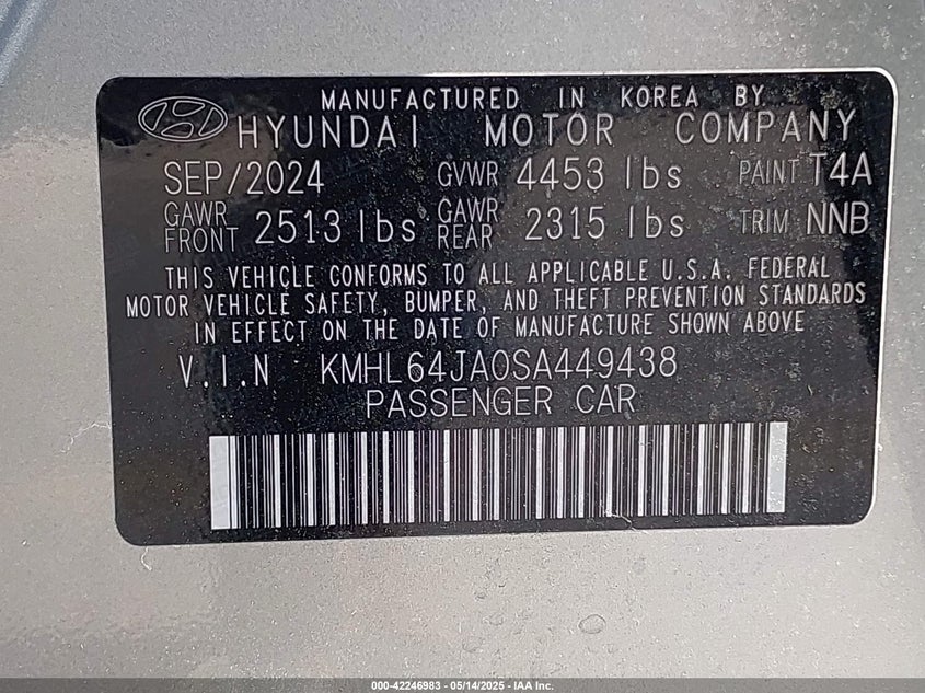 2025 HYUNDAI SONATA VIN: KMHL64JA0SA449438