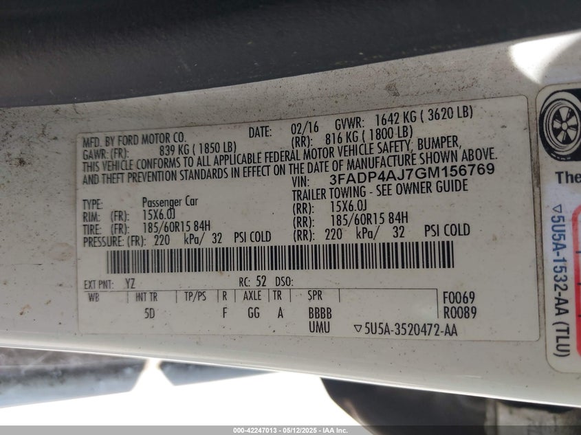 2016 FORD FIESTA S - 3FADP4AJ7GM156769