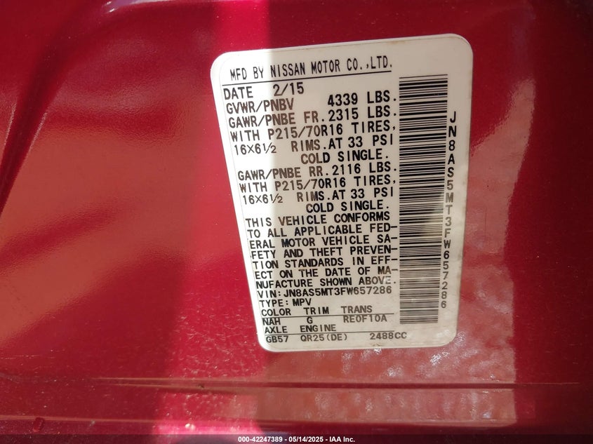 2015 NISSAN ROGUE SELECT S - JN8AS5MT3FW657286