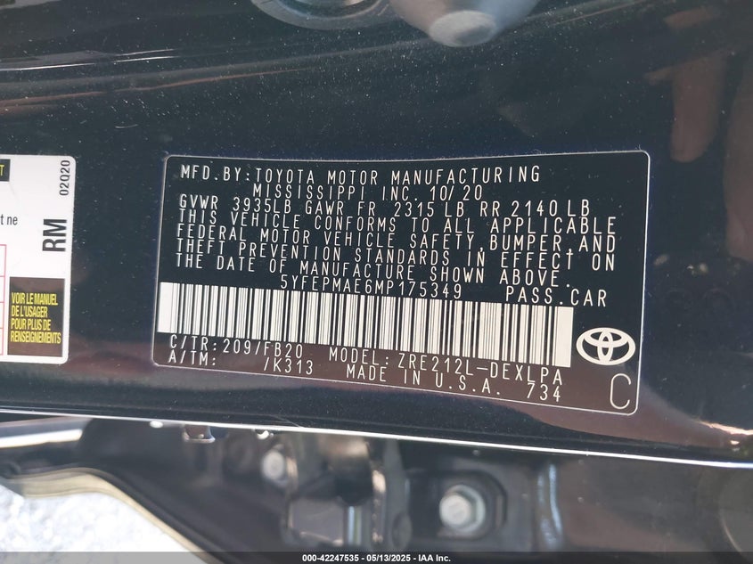 2021 TOYOTA COROLLA LE - 5YFEPMAE6MP175349