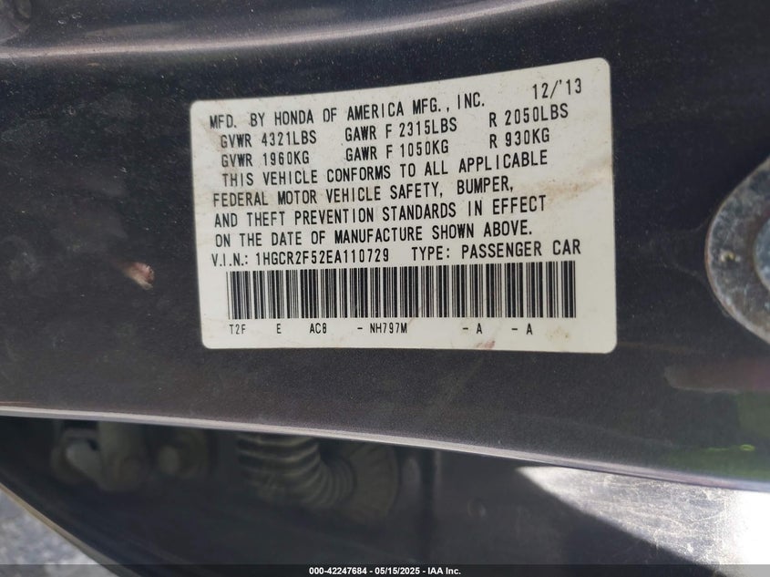 2014 HONDA ACCORD SPORT - 1HGCR2F52EA110729