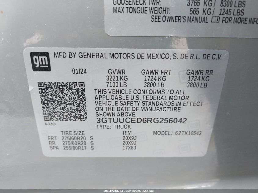 2024 GMC Sierra 4Wd Short Box Elevation With 3Sb/4Wd Standard Box Elevation VIN: 3GTUUCED6RG25604 Lot: 42248754