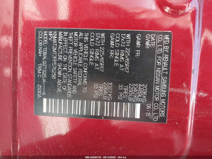 2015 Nissan Rogue Sv VIN: KNMAT2MT7FP576258 Lot: 42250125