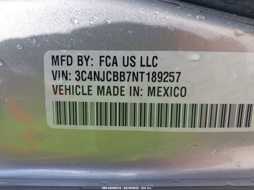 2022 JEEP COMPASS VIN: 3C4NJCBB7NT189257