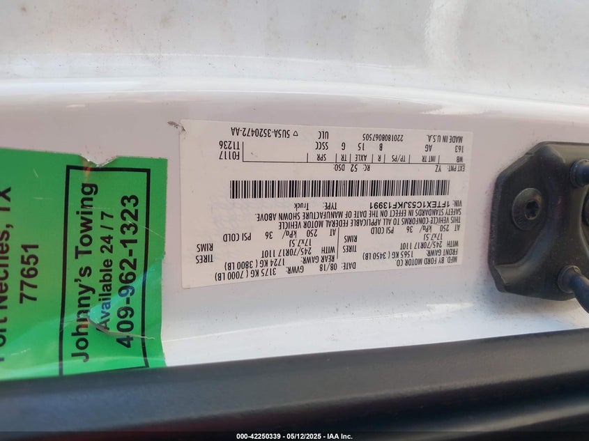 2018 FORD F-150 VIN: 1FTEX1C53JKF13991