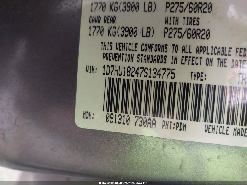 2007 Dodge Ram 1500 Slt/Trx4 Off Road/Sport VIN: 1D7HU18247S134775 Lot: 42250590