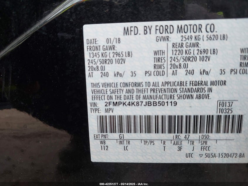 2018 FORD EDGE TITANIUM - 2FMPK4K87JBB50119