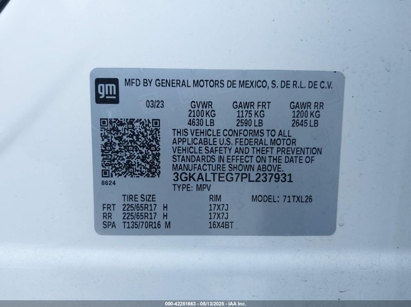 2023 GMC Terrain Awd Sle VIN: 3GKALTEG7PL237931 Lot: 42251663