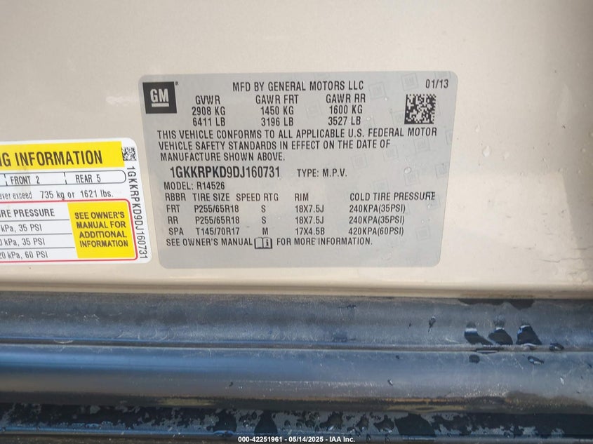 2013 GMC ACADIA SLE-2 - 1GKKRPKD9DJ160731