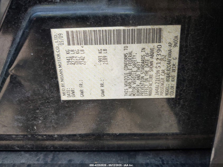 1N4AL21E19N512390 2009 NISSAN ALTIMA photo no. 9