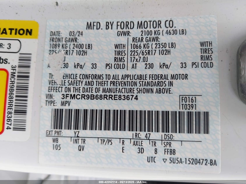 3FMCR9B68RRE83674 2024 FORD BRONCO SPORT photo no. 9