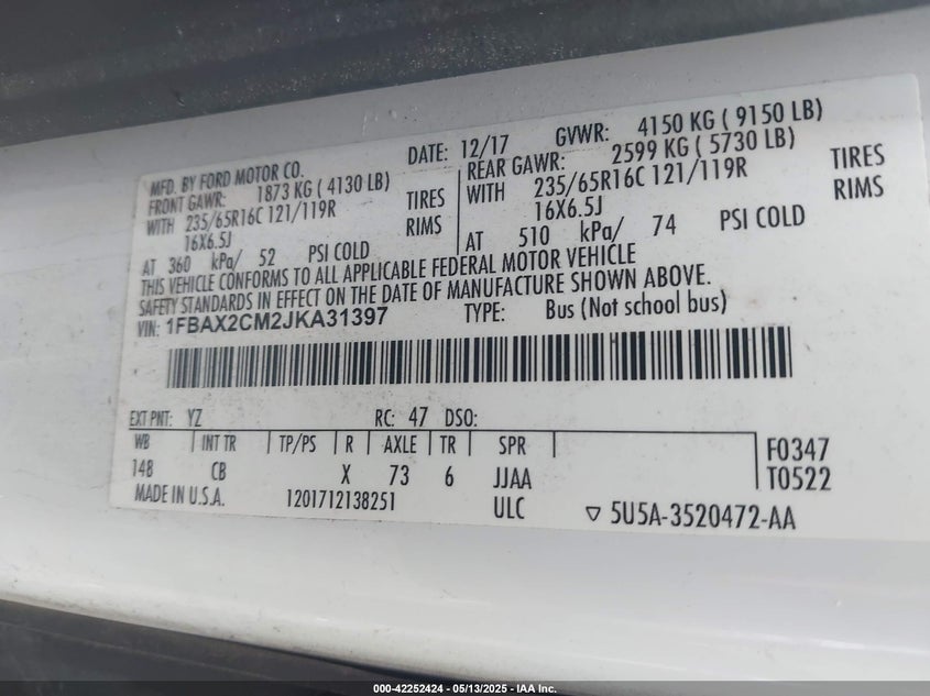 2018 FORD TRANSIT-350 XLT - 1FBAX2CM2JKA31397