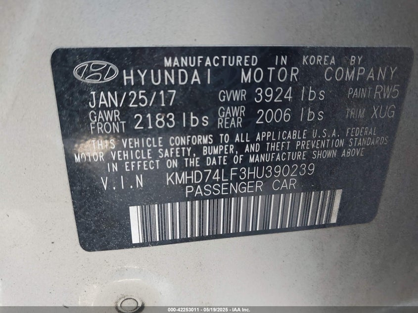 2017 HYUNDAI ELANTRA SE - KMHD74LF3HU390239