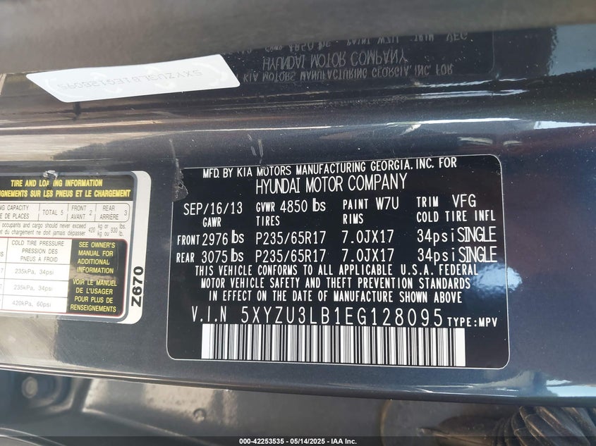 2014 HYUNDAI SANTA FE SPORT VIN: 5XYZU3LB1EG128095