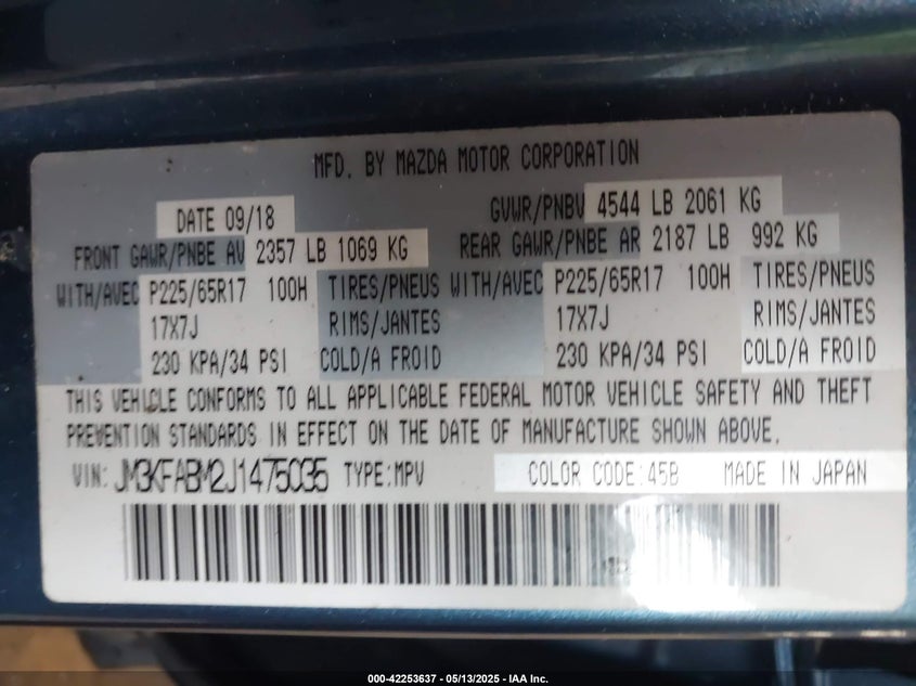 2018 MAZDA CX-5 SPORT - JM3KFABM2J1475035