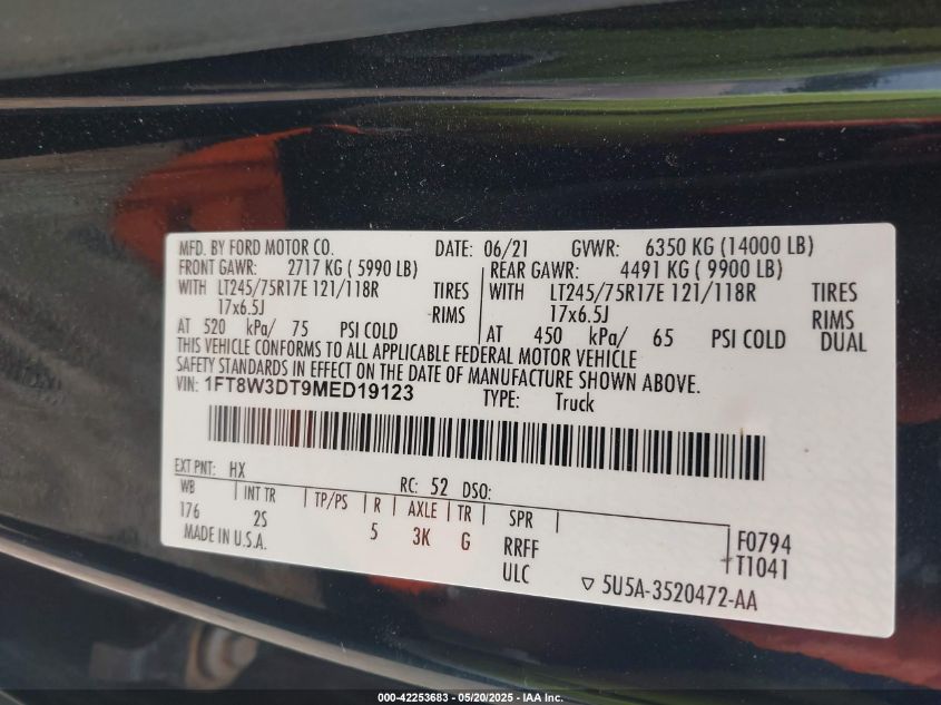 2021 Ford F-350 Xlt VIN: 1FT8W3DT9MED19123 Lot: 42253683