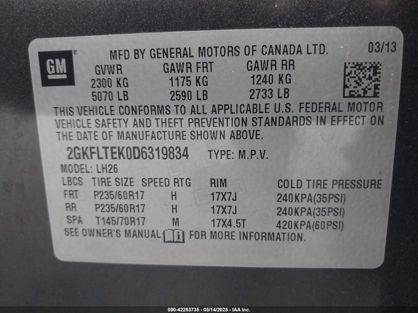 2013 GMC TERRAIN SLE-2 2GKFLTEK0D6319834