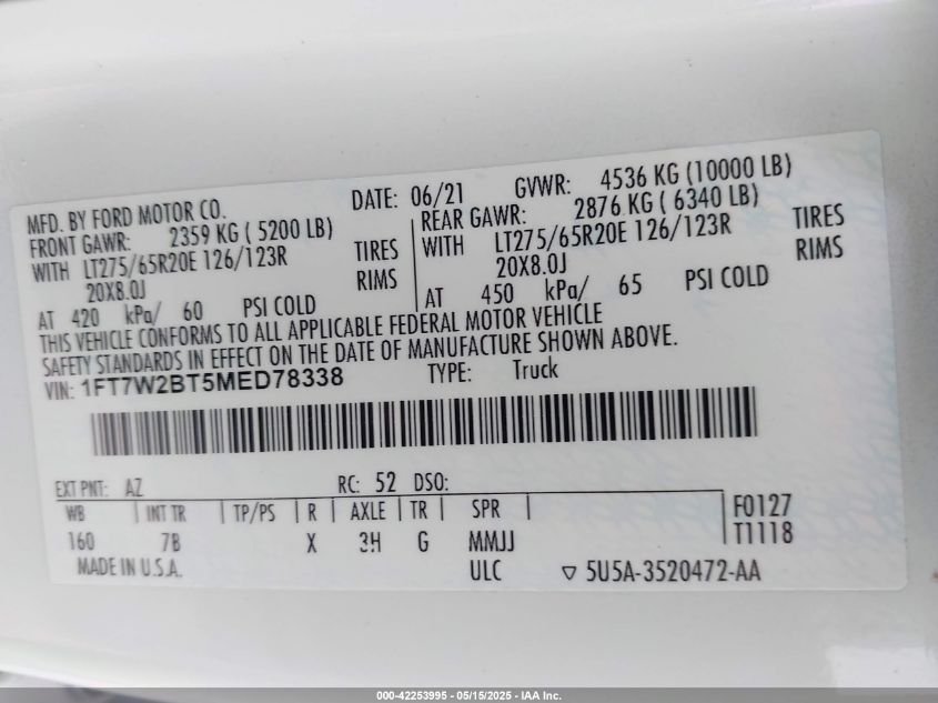 2021 Ford F-250 - 1FT7W2BT5MED78338