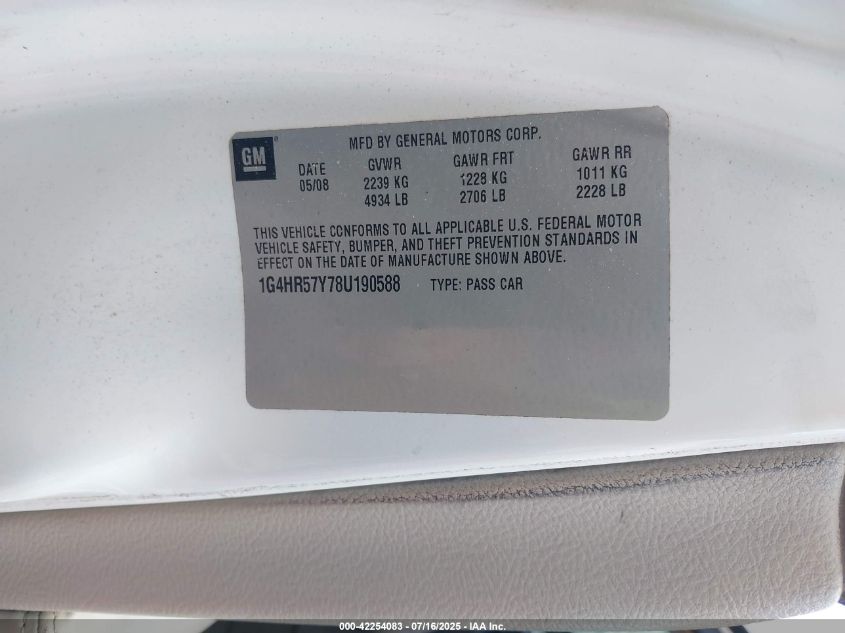2008 Buick Lucerne Cxl Special Edition VIN: 1G4HR57Y78U190588 Lot: 42254083