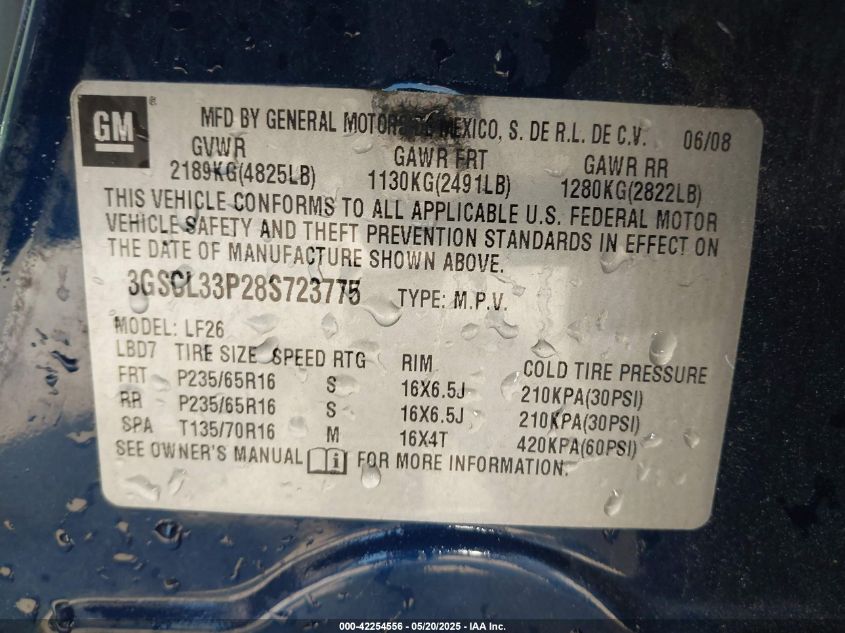 2008 Saturn Vue 4-Cyl Xe VIN: 3GSCL33P28S723775 Lot: 42254556