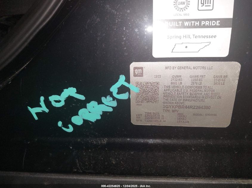 2024 Cadillac Xt6 Fwd Luxury VIN: 1GYKPAR41RZ734634 Lot: 42254620