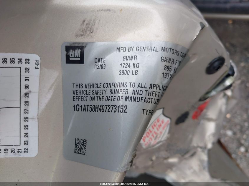 2009 Chevrolet Cobalt Lt VIN: 1G1AT58H497273152 Lot: 42254882