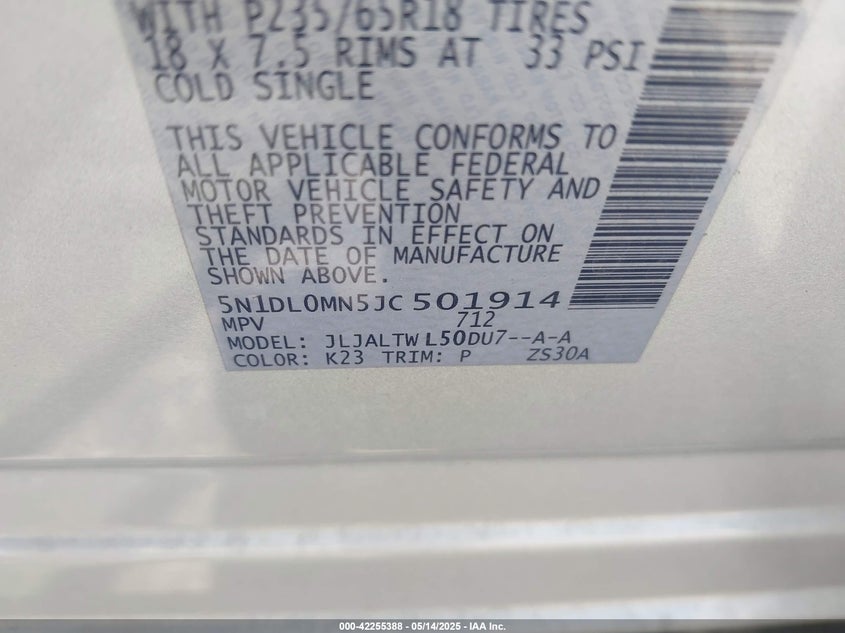 2018 INFINITI QX60 VIN: 5N1DL0MN5JC501914