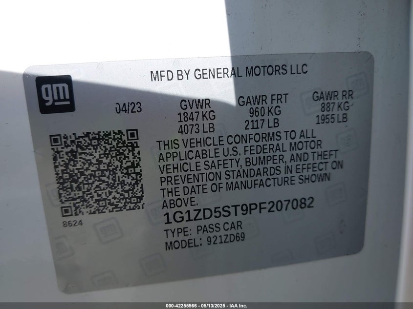 2023 CHEVROLET MALIBU VIN: 1G1ZD5ST9PF207082