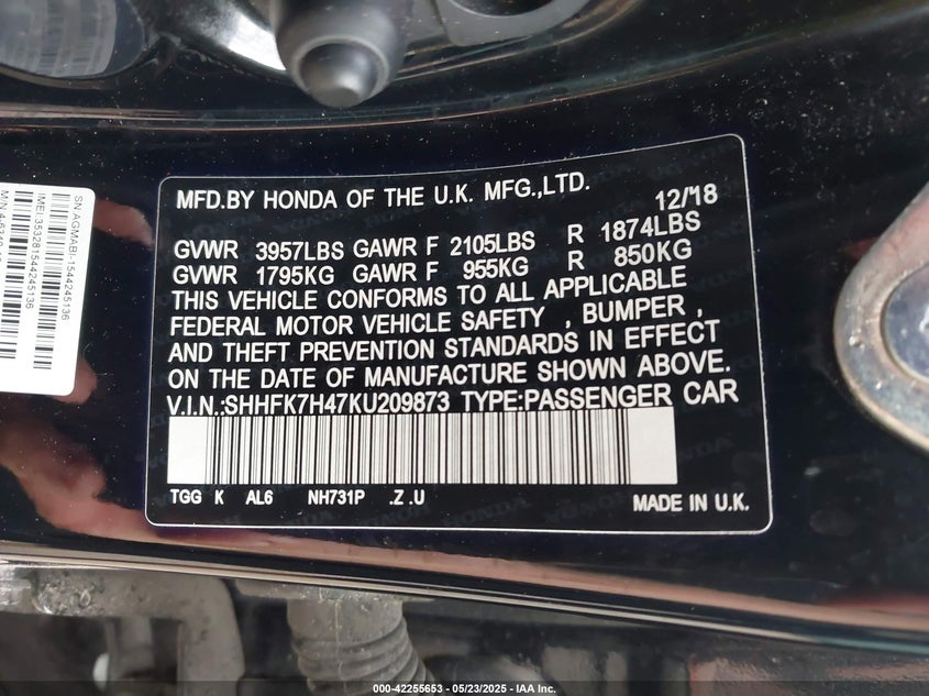 2019 HONDA CIVIC SPORT - SHHFK7H47KU209873