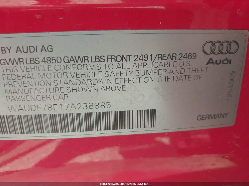 2007 Audi A4 2.0T VIN: WAUDF78E17A238885 Lot: 42255785