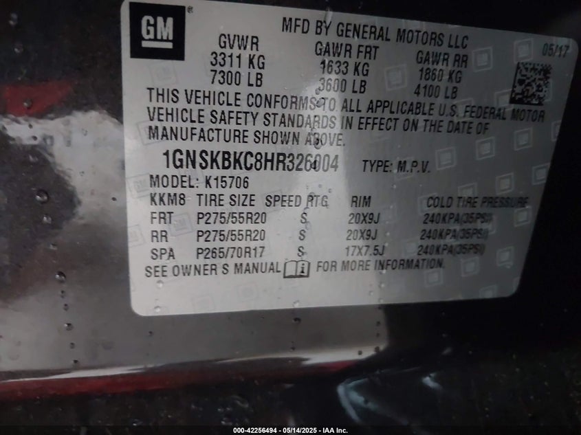 2017 CHEVROLET TAHOE LT - 1GNSKBKC8HR326004