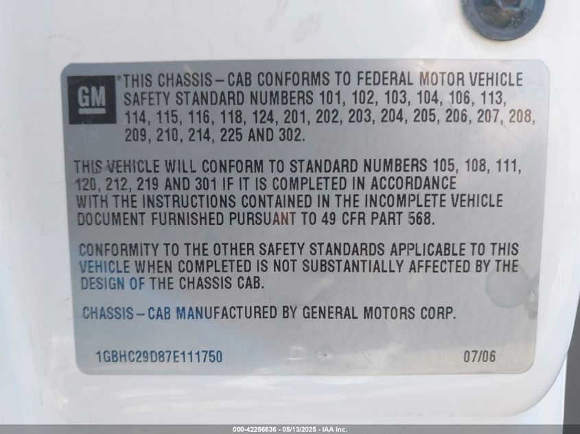 2007 Chevrolet Silverado C2500 Heavy Duty VIN: 1GBHC29D87E111750 Lot: 42256636