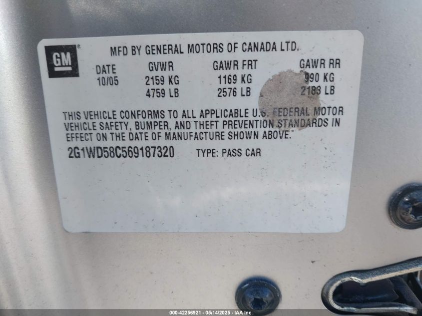 2006 Chevrolet Impala Ss VIN: 2G1WD58C569187320 Lot: 42256921