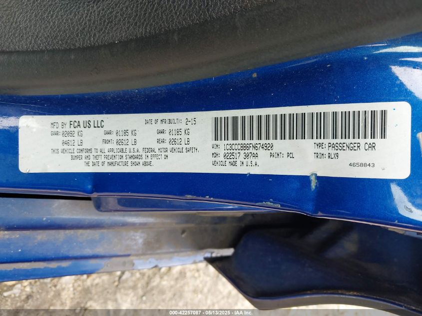 2015 Chrysler 200 S VIN: 1C3CCCBB6FN674920 Lot: 42257087