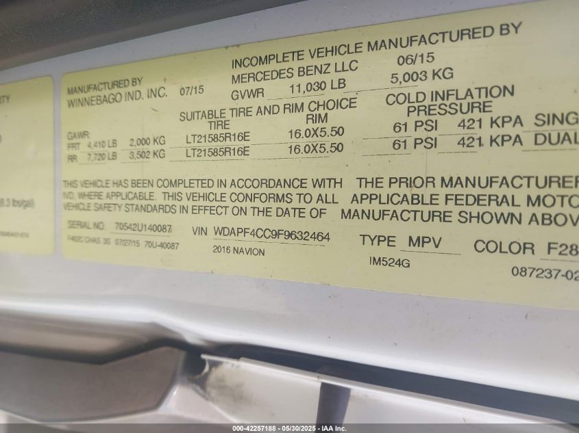 2015 Mercedes-Benz Sprinter 3500 - WDAPF4CC9F9632464